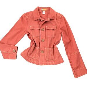 Tulle Anthropologie Women's L Cotton Button-up Short Jacket Melon Pink/Red 153H